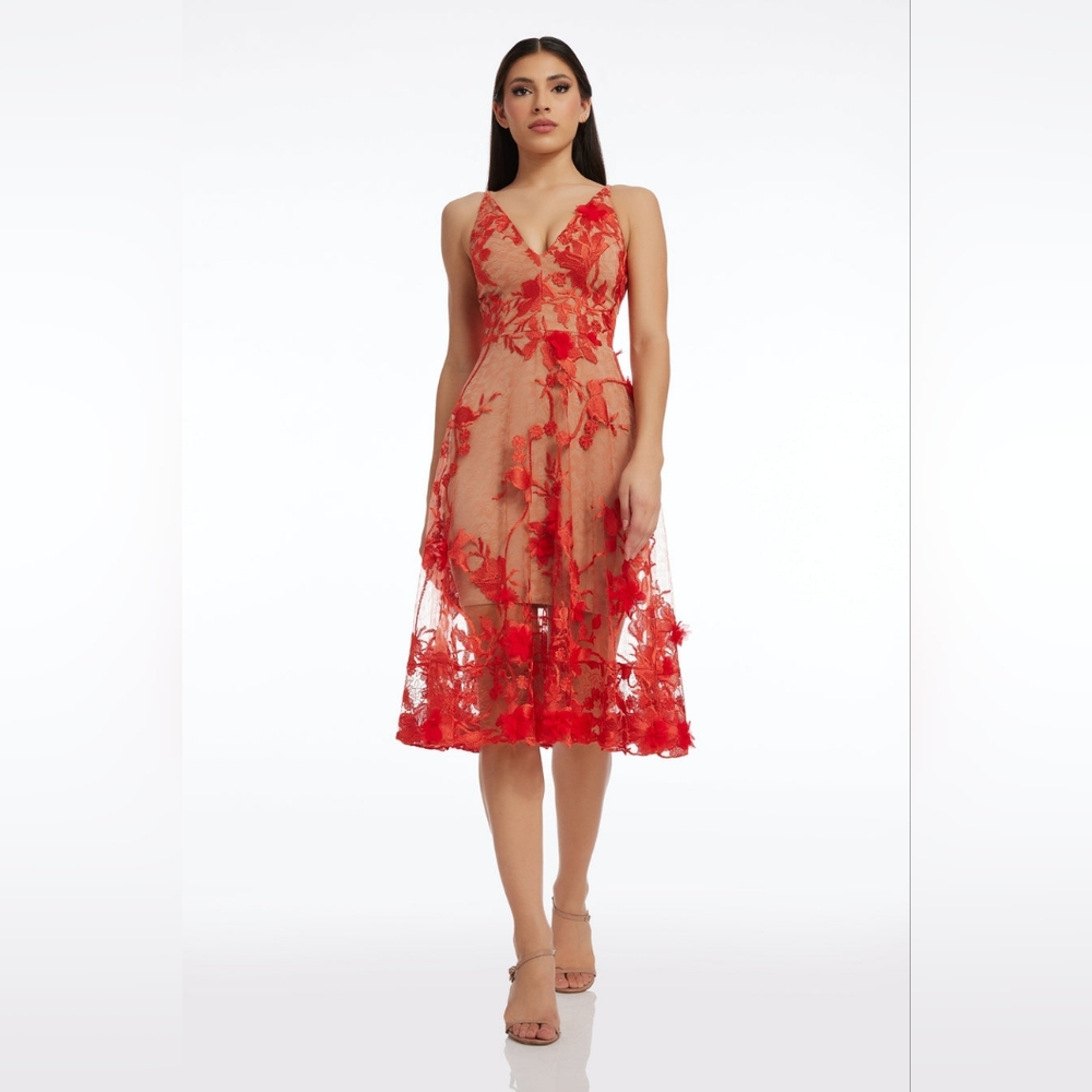 Dress The Population Audrey Dress Poppy/Nude Fit And Flare XXL Plus